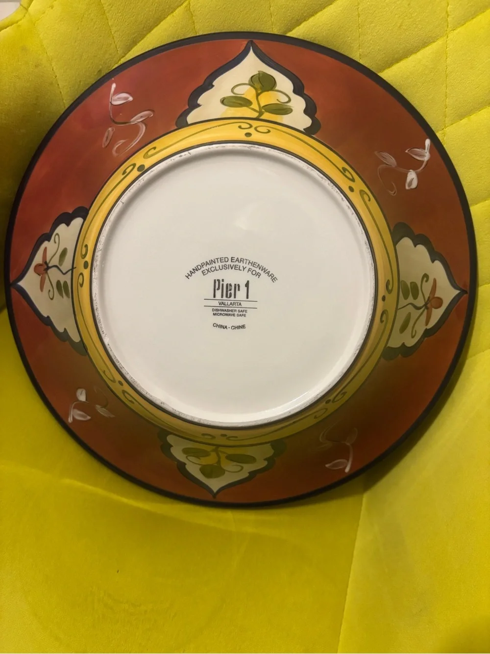 Pier 1 Hand-Painted Ceramic Serving Bowl - Red, Yellow & Green 14 1/4